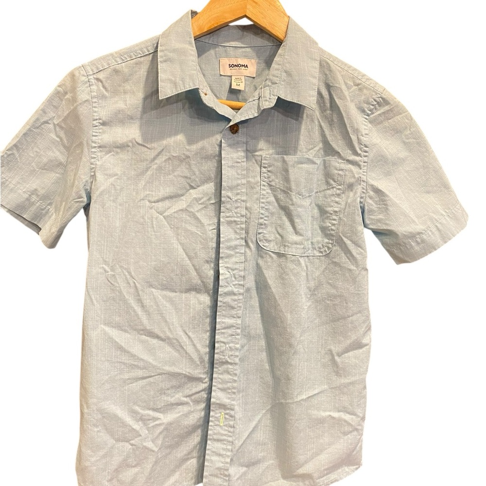 SONOMA Goods For Life Boys Short Sleeve Button Blue Up Down Shirt Size‎ Medium